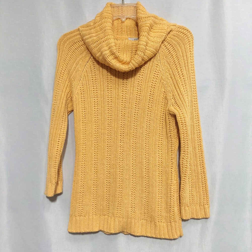 Ann Taylor Loft Womens Med Ribbed Knit Sweater Draped Cowl Neck Mustard Yellow